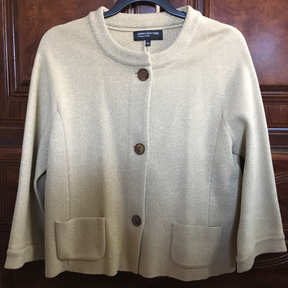 Jones New York large sweater jacket gold